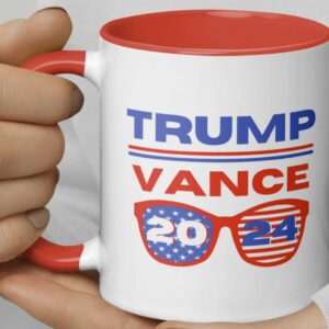 Trump Vance 2024 Presidential Election Sunglasses Coffee or Tea Mug with Color Inside 15 oz. or 11 oz., Red or Black Stars Stripes2