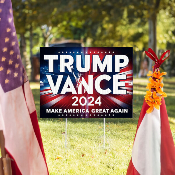 Trump Vance 2024 Make America Great Again Yard Sign with Stakes, Double Sided Political Yard Sign for Republican Party