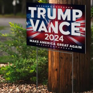 Trump Vance 2024 Make America Great Again Yard Sign with Stakes, Double Sided Political Yard Sign for Republican Party (Design 1)2