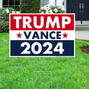 Trump Vance 2024 Yard Sign, Donald Trump President JD Vance Vice President 2024 Yard Sign, 18 x 12 Double-Sided Sign, Metal H-Stake