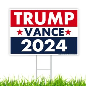 Trump Vance 2024 Yard Sign, Donald Trump President JD Vance Vice President 2024 Yard Sign, 18 x 12 Double-Sided Sign, Metal H-Stake1