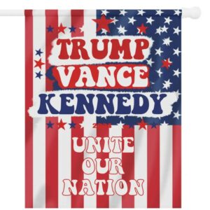 Trump Vance Kennedy Unite Our Nation Yard Banner Patriotic Campaign Flag Red, White, and Blue Unique Retro Garden Banner