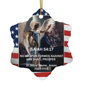 Angel Protection Prayer Trump Ceramic Christmas tree Ornament 3 Shapes MAGA Christmas gift home decor Patriotic Christian birthday present1