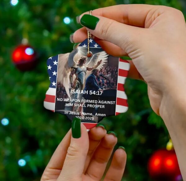 Angel Protection Prayer Trump Ceramic Christmas tree Ornament 3 Shapes MAGA Christmas gift home decor Patriotic Christian birthday present3