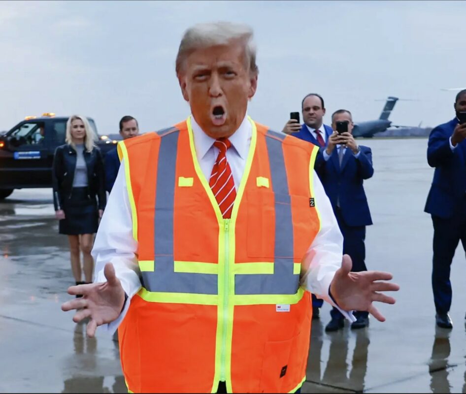 Billionaire Trump Awkwardly Dresses Up as a Garbage Truck Driver