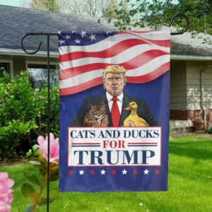 Cat And Duck For Trump Flag, Funny Trump 2024 Flag, Republican Yard Flag, Voting for Trump, Trump Supporter Garden Outside Flag2