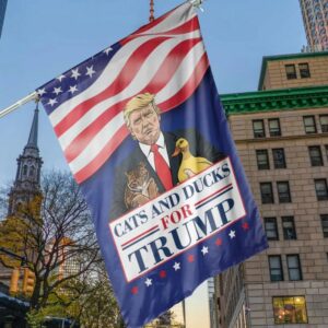 Cat And Duck For Trump Flag, Funny Trump 2024 Flag, Republican Yard Flag, Voting for Trump, Trump Supporter Garden Outside Flag3