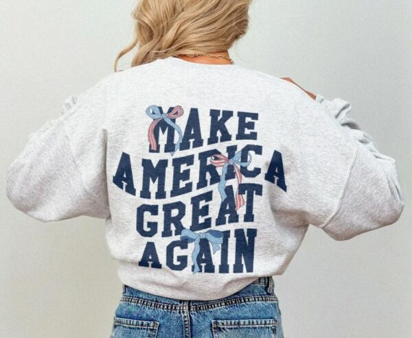 Coquette Trump 47 Sweatshirt Preppy Varsity MAGA Sweater American Flag Republican Crewneck Cute Patriotic Bows Sweatshirt Conservative Gift