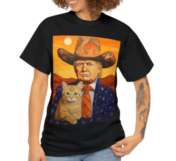 Cowboy Trump With a Cat T-shirt - Funny Trump Shirt - Donald Trump Shirts - Funny Cat Shirts - Sarcastic Gift For Trump and Cat Lovers3