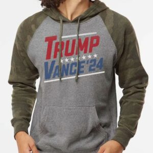 Distressed Trump Vance Unisex Camo Hoodie, Trump 2024 Hoodie, Trump Election Rally Hooded Sweatshirt