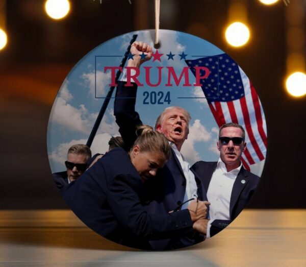 Donald Trump 2024, Christmas Tree Decor, Political Trends, Ceramic Ornament, Holiday Gift, Failed Attempt, Trump Shot, Gift for her or Him.