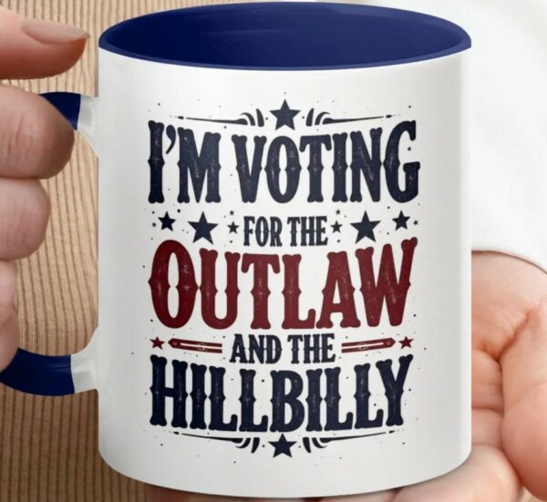 Donald Trump Mug I'm Voting for the Outlaw and the Hillbilly Trump Vance 2024 Political Election Drinkware, Patriotic Gift, Conservative Mug1