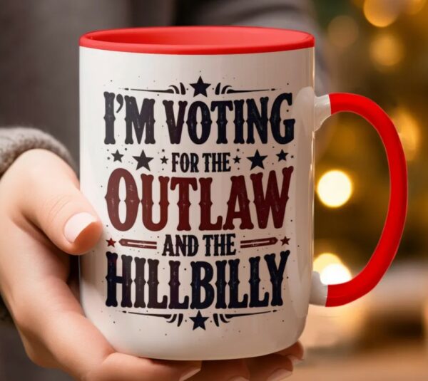 Donald Trump Mug I'm Voting for the Outlaw and the Hillbilly Trump Vance 2024 Political Election Drinkware, Patriotic Gift, Conservative Mug3