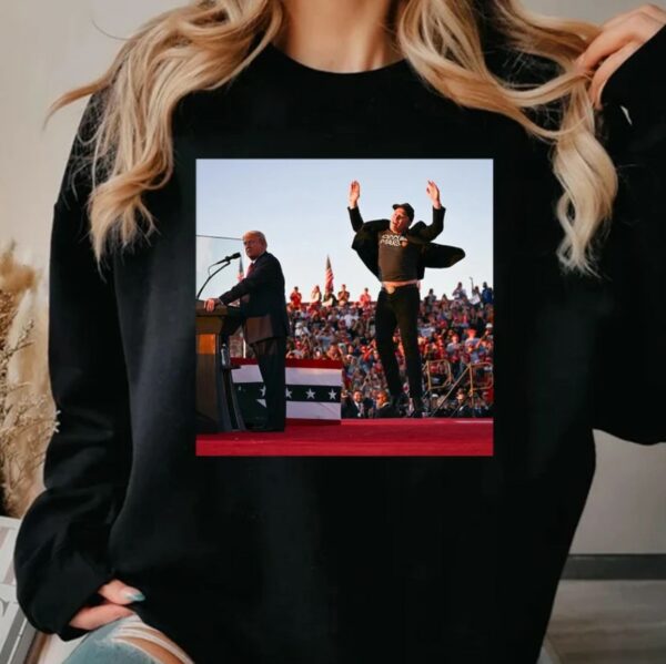 Elon Musk Is Literally Jumping For Joy To Support Donald Trump Shirt, Elon musk supports Trump, Dark MAGA Rally Shirt, Sweatshirt, Hoodie