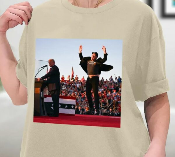 Elon Musk Is Literally Jumping For Joy To Support Donald Trump Shirt, Elon musk supports Trump, Dark MAGA Rally Shirt, Sweatshirt, Hoodie1