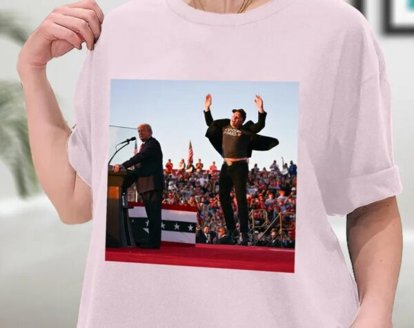 Elon Musk Is Literally Jumping For Joy To Support Donald Trump Shirt, Elon musk supports Trump, Dark MAGA Rally Shirt, Sweatshirt, Hoodie3