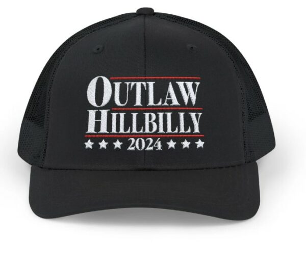 Outlaw Hillbilly 2024 Hat, Outlaw Hillbilly Embroidered Trucker Hat, Embroidered Trump Hat, Trump Trucker Hat, I'm Voting for the Outlaw