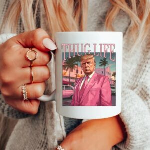 Pink Miami Vice Style THUG LIFE TRUMP 2024 - 11 Ounce Coffee Mug - Trump Supporter Coffee Mug - Donald Trump Pink Suit - Badass Trump1