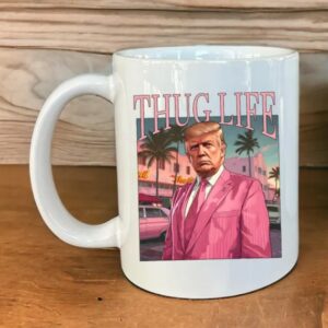 Pink Miami Vice Style THUG LIFE TRUMP 2024 - 11 Ounce Coffee Mug - Trump Supporter Coffee Mug - Donald Trump Pink Suit - Badass Trump2