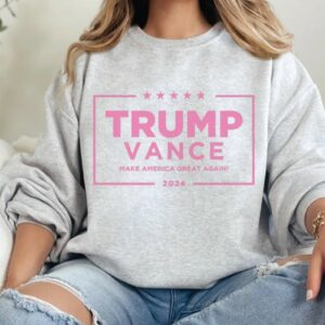 Pink Trump Vance 2024 Sweatshirt, 24 President Election Sweater, American Patriot Crew Neck for Conservative Women, MAGA Republican Gifts1