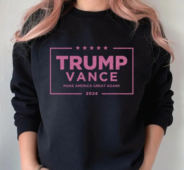 Pink Trump Vance 2024 Sweatshirt, 24 President Election Sweater, American Patriot Crew Neck for Conservative Women, MAGA Republican Gifts2