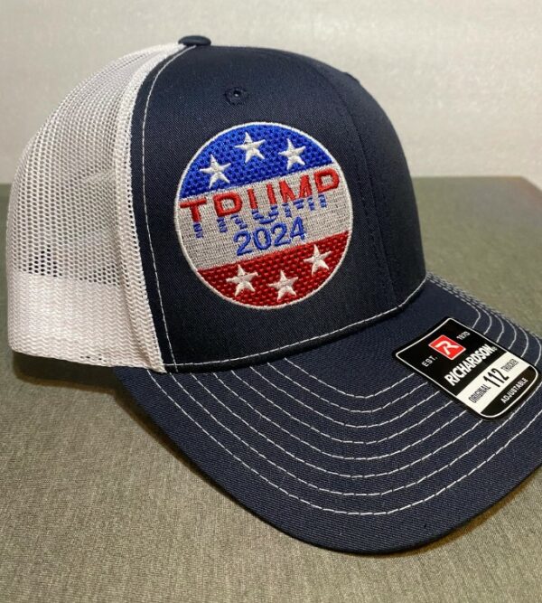 The “Trump 2024” circle design hat, Custom embroidery.