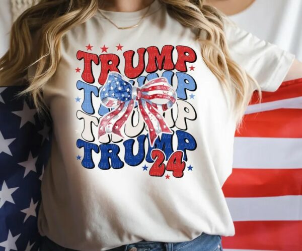 Trump Coquette Shirt Trump 2024 T-Shirt Girly Bow Flat Tee Trump MAGA Tee Conservative Republican T-Shirt American Graphic Tee Election Tee