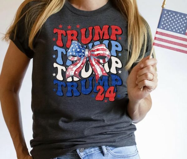 Trump Coquette Shirt Trump 2024 T-Shirt Girly Bow Flat Tee Trump MAGA Tee Conservative Republican T-Shirt American Graphic Tee Election Tee1