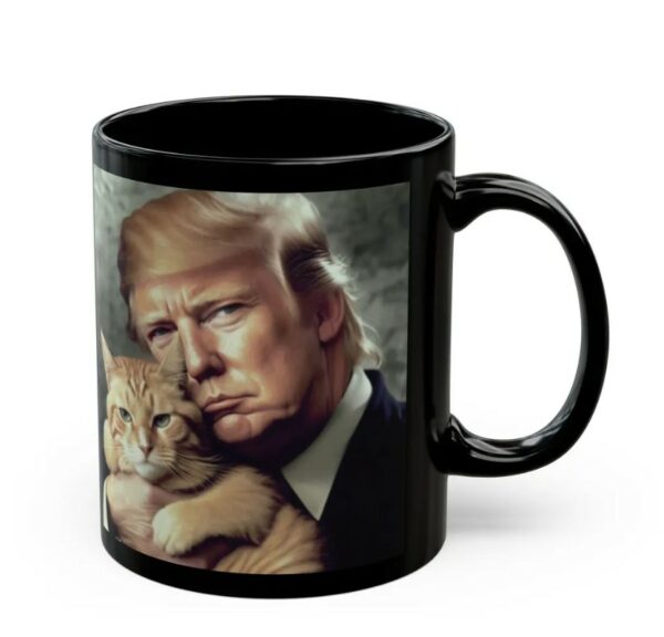 Trump and Cat Black Mug Gift, Republican Coffee Mug, Funny Trump Gift, Cat Lover Gift Coffee Mug1